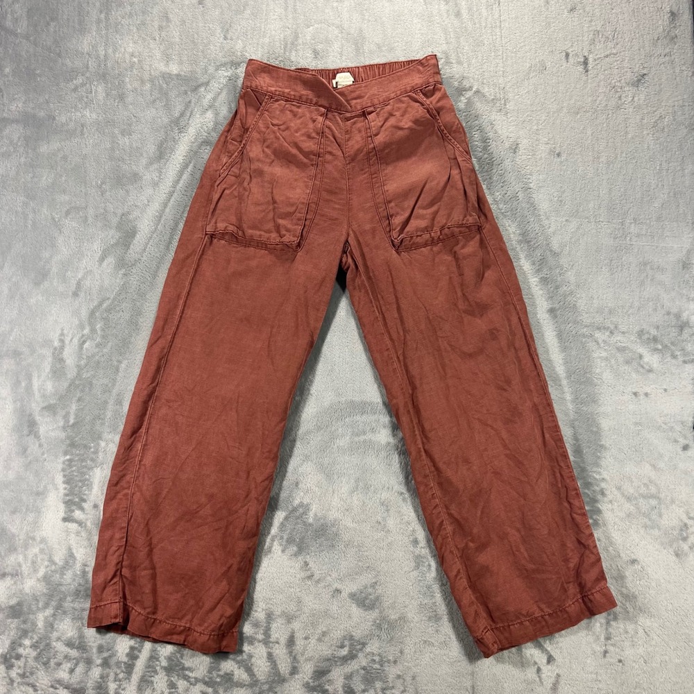 Cynthia Rowley Wide Leg Pants Women XS Rust Brown Linen Blend Cropped Summer